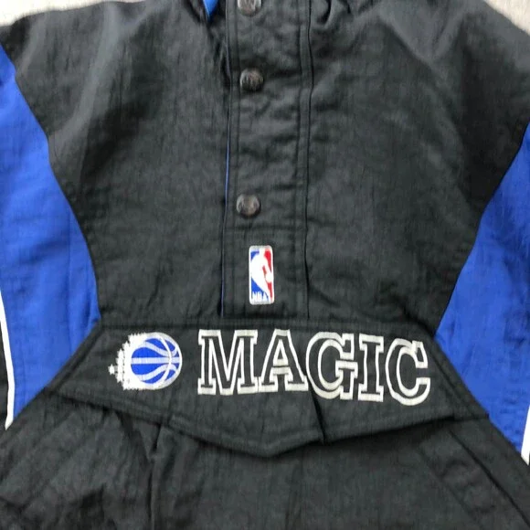 Vintage Orlando Magic Jacket Youth Medium Black Blue Windbreaker Kangaroo Pouch - Picture 5 of 15